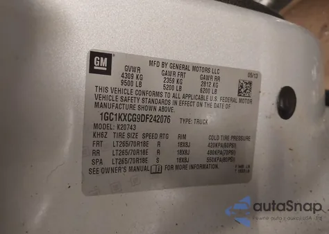 2013 Chevrolet Silverado 2500Hd Lt z USA, uszkodzony, nr VIN 1GC1KXCG9DF242076